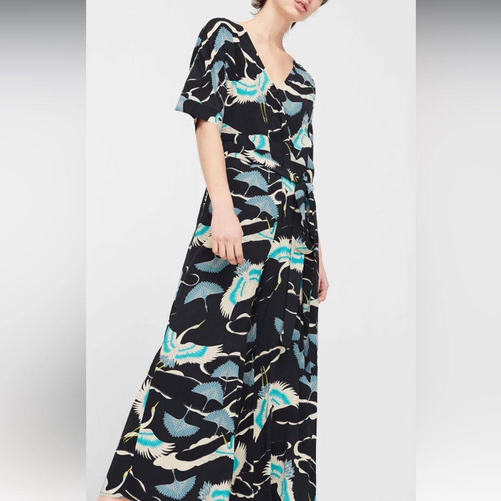 Mango Bird Printed Wrap Jumpsuit‎ Women’s Sz M